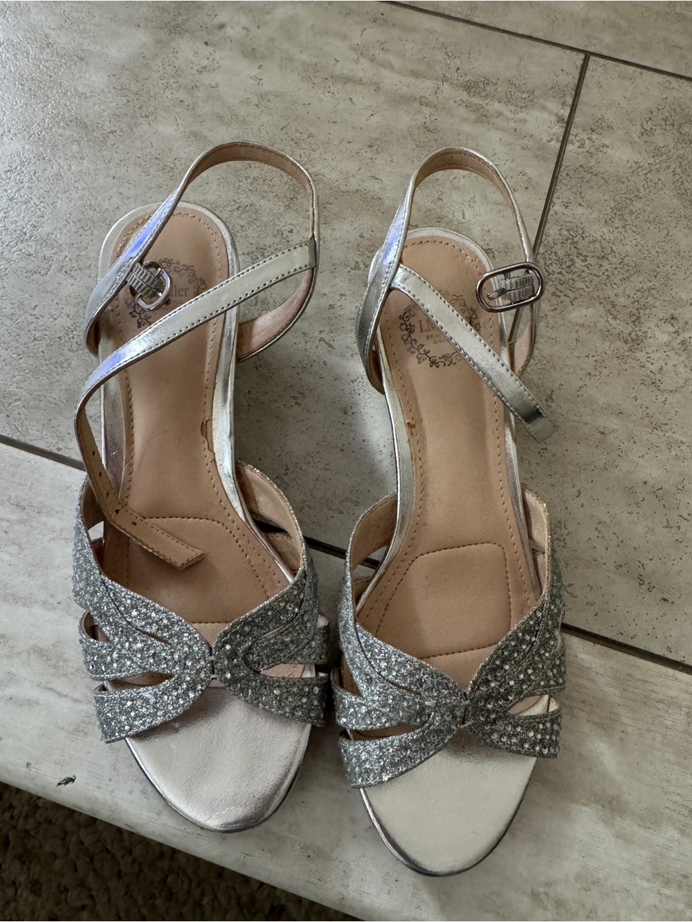 Women’s Silver Glitter Strappy Sandals - Evening wedges size 5m